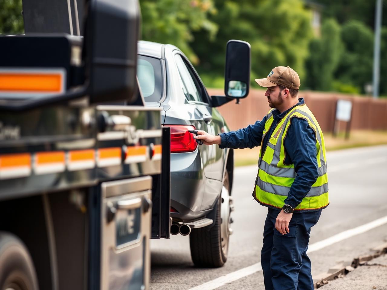 Pro's Towing operator securing a vehicle on a tow truck